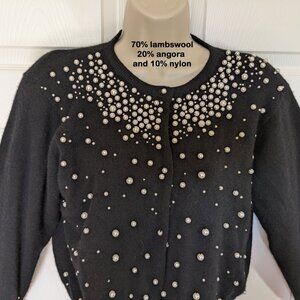 Express Tricot black sweater, White pearl trim, British Crown Colony Hong Kong